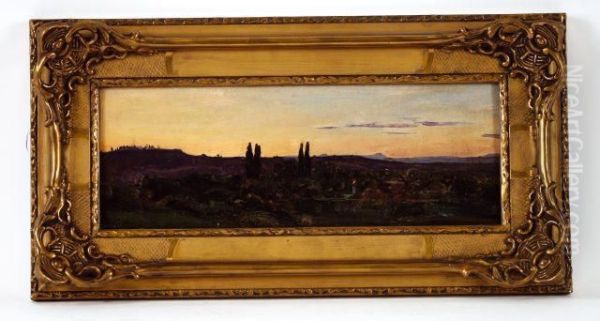 Paysage. Huile Sur Toilesignee. 15x39,5 Cm. Bg Oil Painting by Antoine Vollon