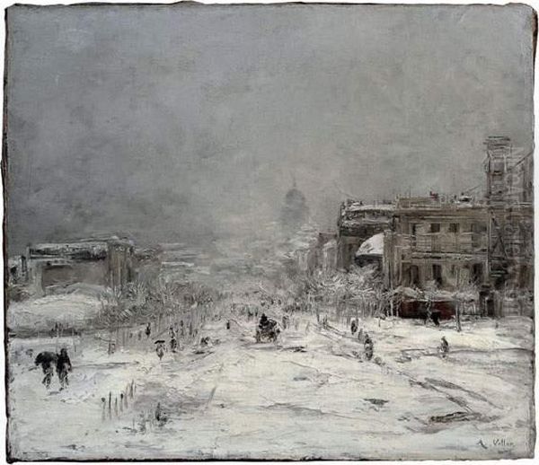 Paris. L'avenue De L'observatoire Sous La Neige.. Oil Painting by Antoine Vollon