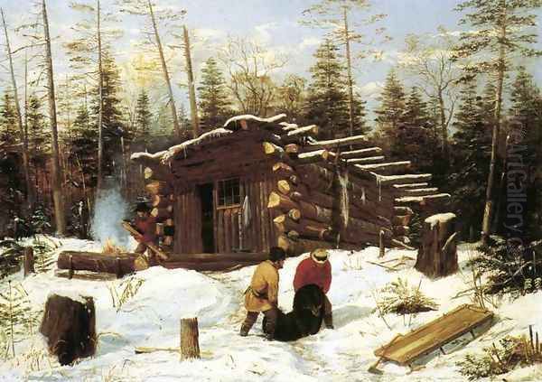 Bringing Home Game: Winter Shanty at Ragged Lake Oil Painting by Arthur Fitzwilliam Tait