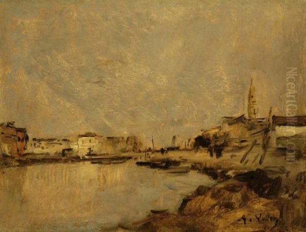 View Of A Village By The Water Oil Painting by Antoine Vollon