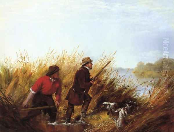 Duck Shooting: A Good Shot Oil Painting by Arthur Fitzwilliam Tait