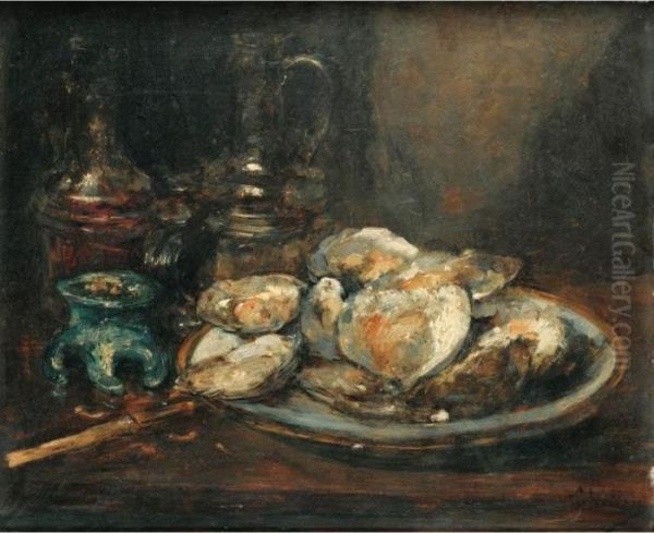 L'assiette D'huitres [ ; Still 
Life With Oysters ; Oil On Panel ; Signed Lower Right A Vollon] Oil Painting by Antoine Vollon