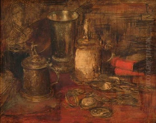  Nature Morte Aux Pieces D'orfevrerie  Oil Painting by Antoine Vollon