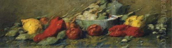 Nature Morte Aux Citrons Et Aux Poivrons Oil Painting by Antoine Vollon