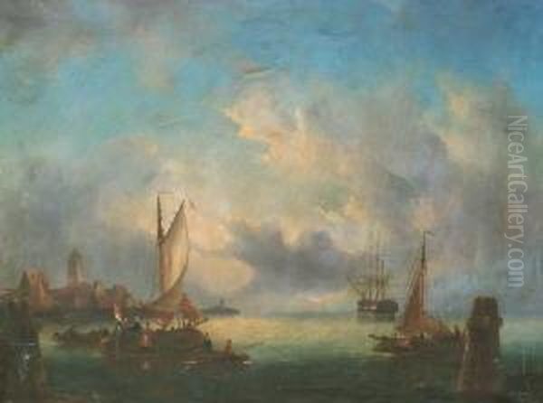 Hafenszene Mit Segelbooten Bei Dammerung Oil Painting by Antoine Vollon