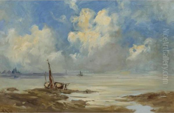 Boats On An Estuary Oil Painting by Antoine Vollon