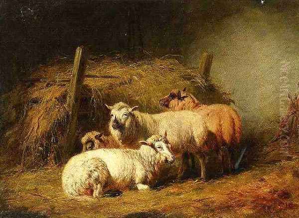 Sheep in Shed Oil Painting by Arthur Fitzwilliam Tait