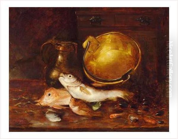 Nature Morte Aux Cuivres Et Poissons Oil Painting by Antoine Vollon