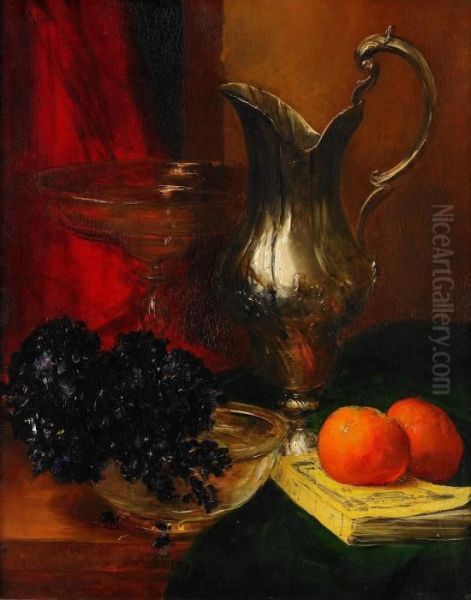 Nature Morte A L'aiguillere Et Au Bouquet De Violettes Oil Painting by Antoine Vollon