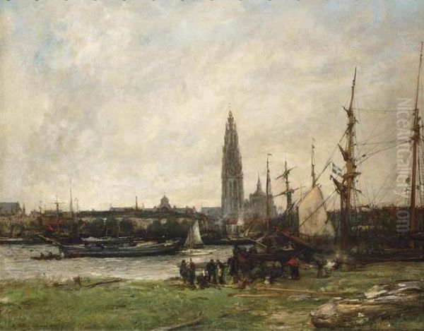 A View Of Antwerp Oil Painting by Antoine Vollon