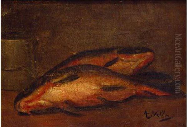 Nature Morte Au Cuivre Et Aux Poissons Oil Painting by Antoine Vollon