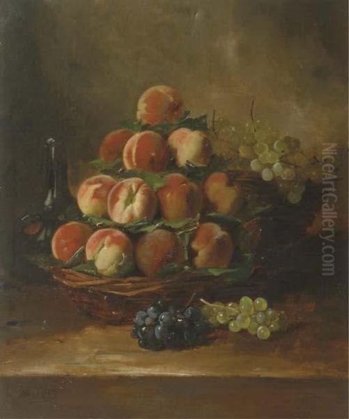 Peaches And Grapes In A Basket Oil Painting by Antoine Vollon