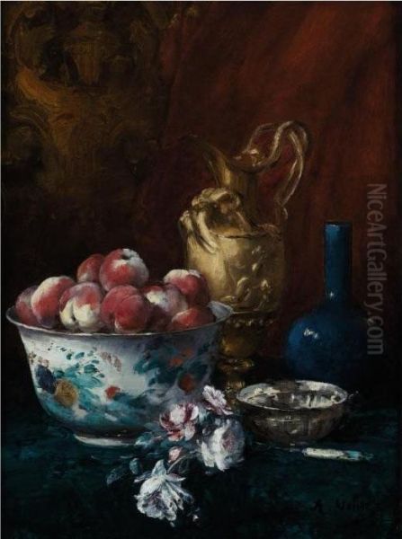 Still Life With Peaches Oil Painting by Antoine Vollon