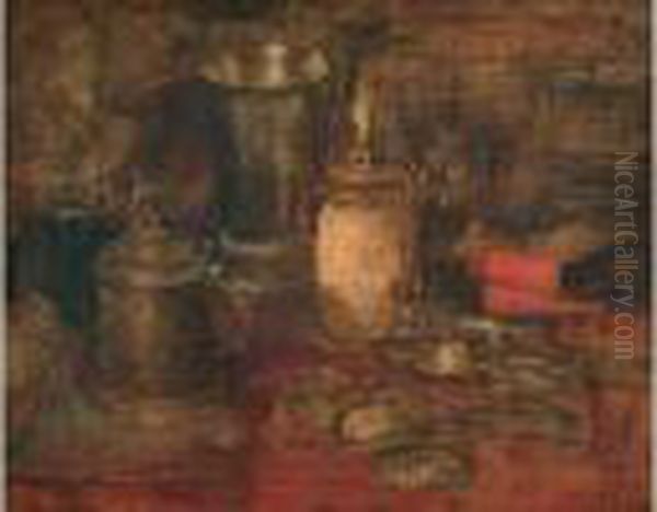 Nature Morte Aux Pieces D'orfevrerie Oil Painting by Antoine Vollon