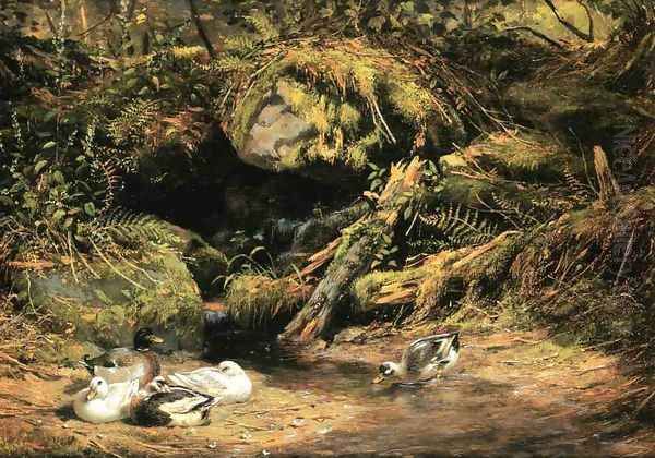 Ducks at the Spring Head Oil Painting by Arthur Fitzwilliam Tait