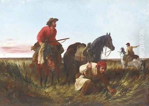 Trappers Following the Trail At Fault Oil Painting by Arthur Fitzwilliam Tait