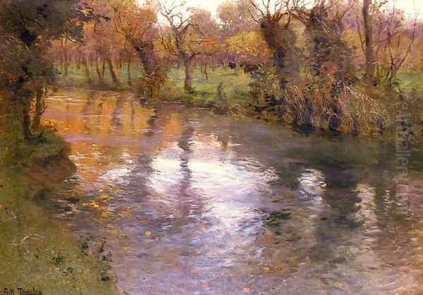 An Orchard On The Banks Of A River Oil Painting by Fritz Thaulow