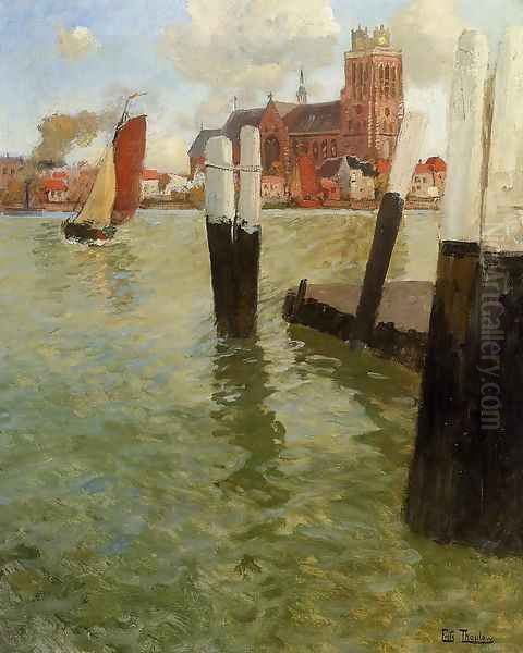 L'Embarcadere, Dordrecht Oil Painting by Fritz Thaulow