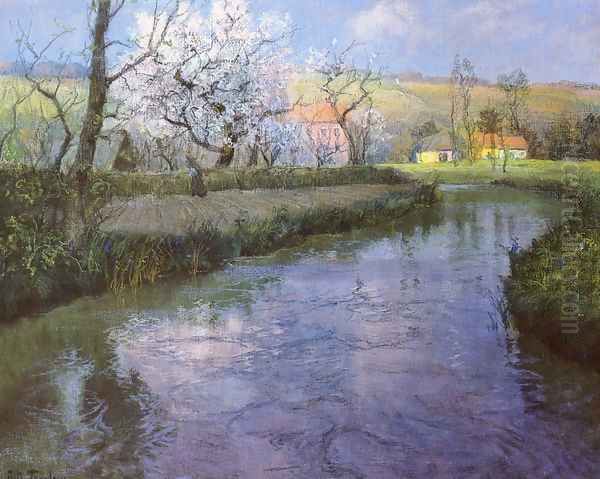 A French River Landscape Oil Painting by Fritz Thaulow