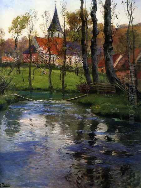 The Old Church by the River Oil Painting by Fritz Thaulow