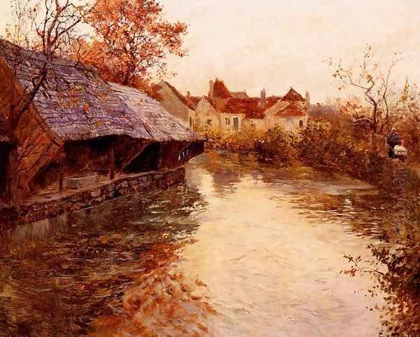 A Morning River Scene Oil Painting by Fritz Thaulow