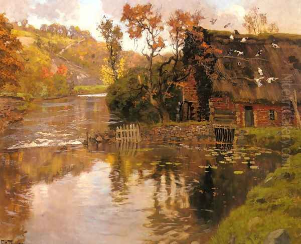 Cottage By A Stream Oil Painting by Fritz Thaulow