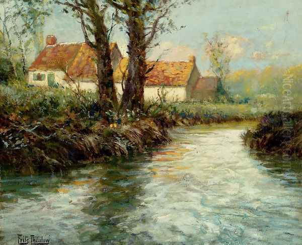 House By The Water's Edge Oil Painting by Fritz Thaulow