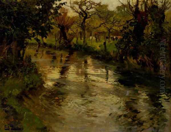 Woodland Scene With A River Oil Painting by Fritz Thaulow