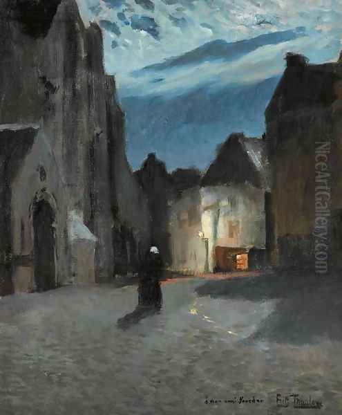 Town by Moonlight (Landsby i måneskinn) Oil Painting by Fritz Thaulow