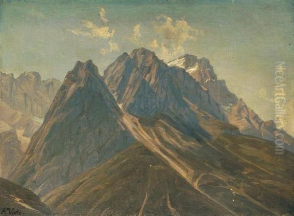 Waxenstein Mit Blick Auf Das Zugspitzmassiv Oil Painting by Friedrich Johann Voltz