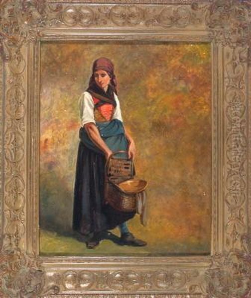 Junges Dirndl Mit Weidenkorb Oil Painting by Friedrich Johann Voltz