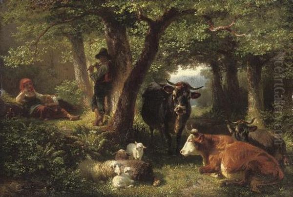 Das Standchen Im Wald: A Woodland Serenade Oil Painting by Friedrich Johann Voltz