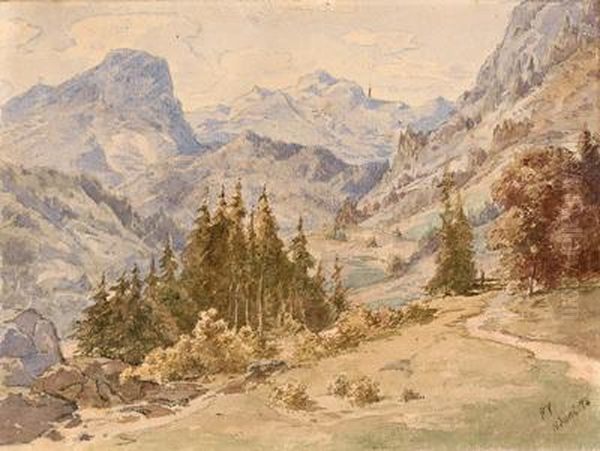 G E B I Rgslandschaft Mit Waldlichtung Im Vordergrund Oil Painting by Friedrich Johann Voltz