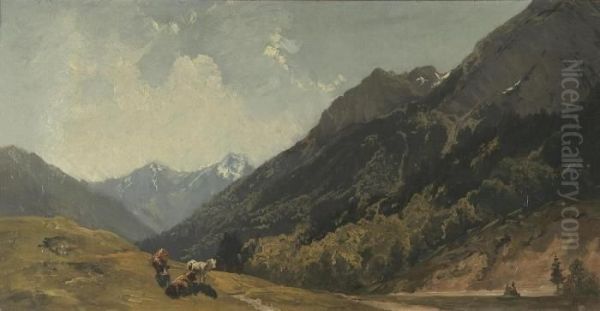 Blick Ins Gebirge. Oil Painting by Friedrich Johann Voltz