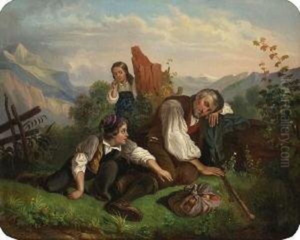 Der Apfeldieb. Oil Painting by Friedrich Johann Voltz