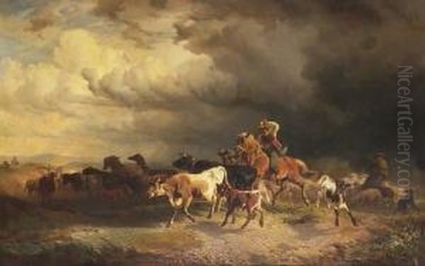 Aufziehendes Gewitter. Oil Painting by Friedrich Johann Voltz