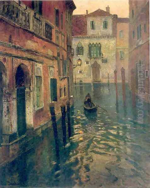 On Canal Oil Painting by Fritz Thaulow