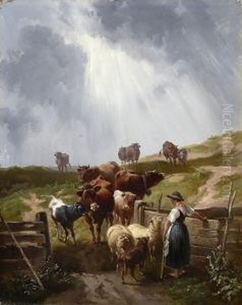 Ruckkehr Von Der Alm. Oil Painting by Friedrich Johann Voltz