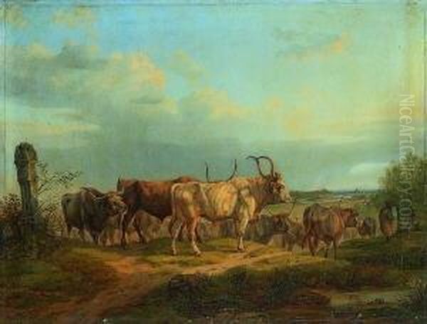 Rinderherde Vor Munchen Oil Painting by Friedrich Johann Voltz