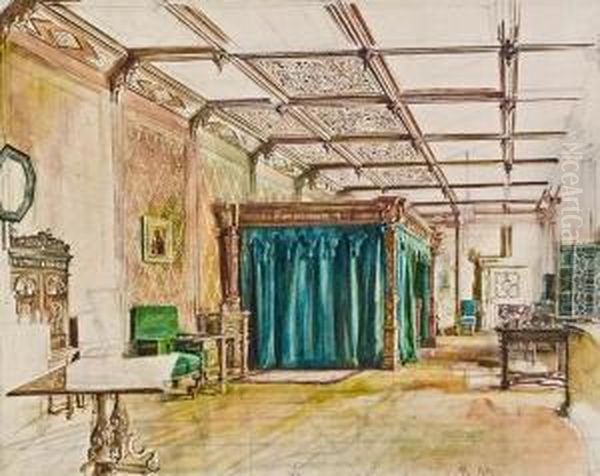 Interieur Aus Schloss Hradek Oil Painting by Rudolf Ritter von Alt