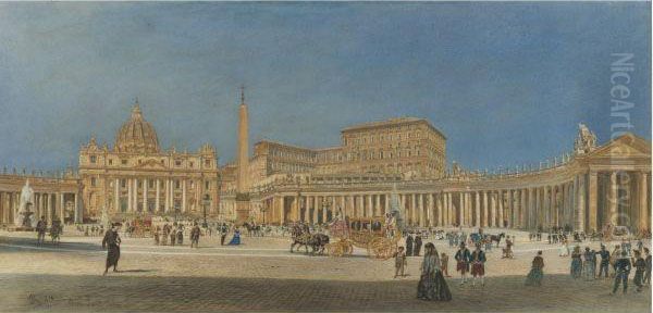 Der Petersplatz In Rom (st Peter's Square, Rome) Oil Painting by Rudolf Ritter von Alt