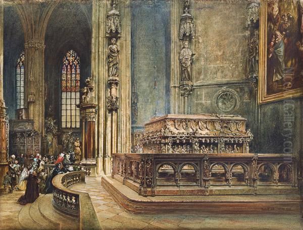 Das Grabmal Kaiser Friedrichs Iii. Im Wiener Stephansdom Oil Painting by Rudolf Ritter von Alt