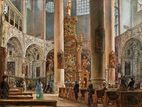 Innere Der Franziskanerkirche Zu Salzburg Oil Painting by Rudolf Ritter von Alt