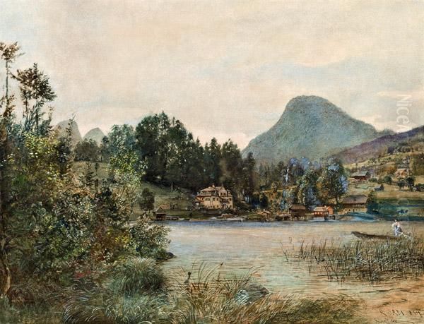 Grundlsee Oil Painting by Rudolf Ritter von Alt