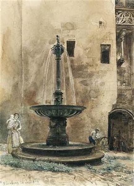 Brunnen Imrathaushof Zu Nurnberg Oil Painting by Rudolf Ritter von Alt