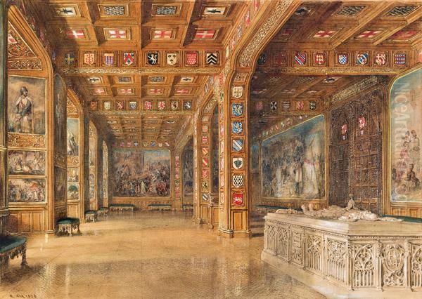 Schloss Neuhaus In Bohmen, Wappensaal Oil Painting by Rudolf Ritter von Alt