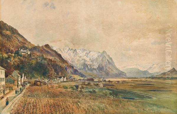 Ansicht Von Vaduz, Liechtenstein Oil Painting by Rudolf Ritter von Alt