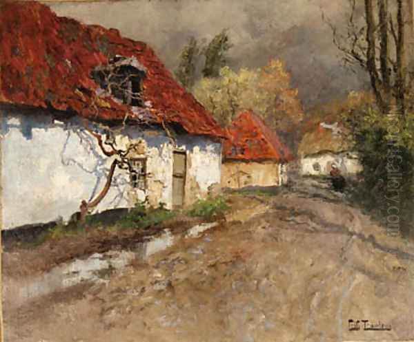 A Figure on a Village Path in Normandy Oil Painting by Fritz Thaulow