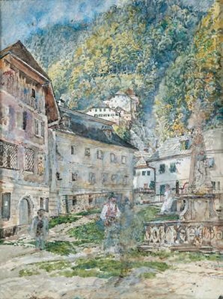 A Place In Hallstadt Oil Painting by Rudolf Ritter von Alt