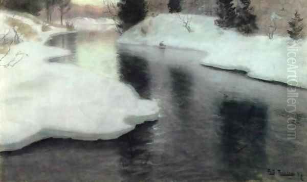 Thawing Ice Oil Painting by Fritz Thaulow